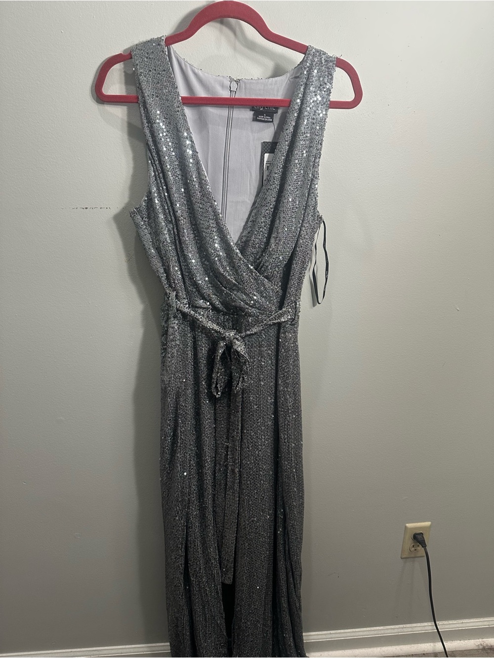 City Chic Gunmetal Sequin Wide Leg Jumpsuit Size 16 NWT - Picture 3 of 4